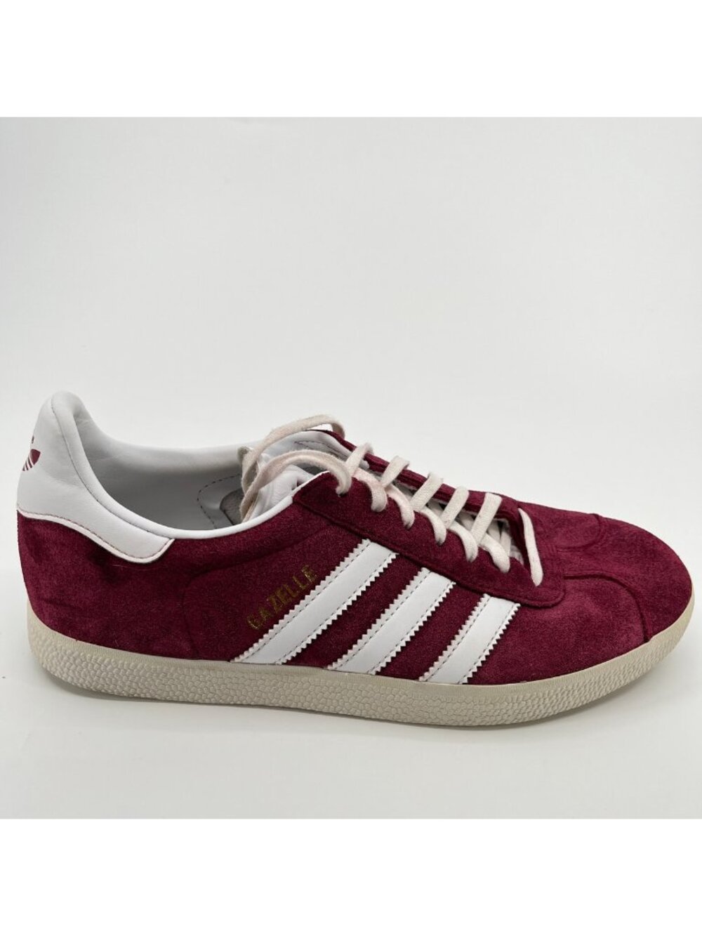 Adidas Gazelle Men Size 7.5 Burgundy White Athletic Walking Suede Shoes Sneakers
